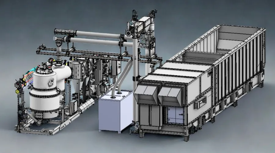Przestrzenny model CAD układu kogeneracji i&nbsp;suszarni biomasy Comerc.